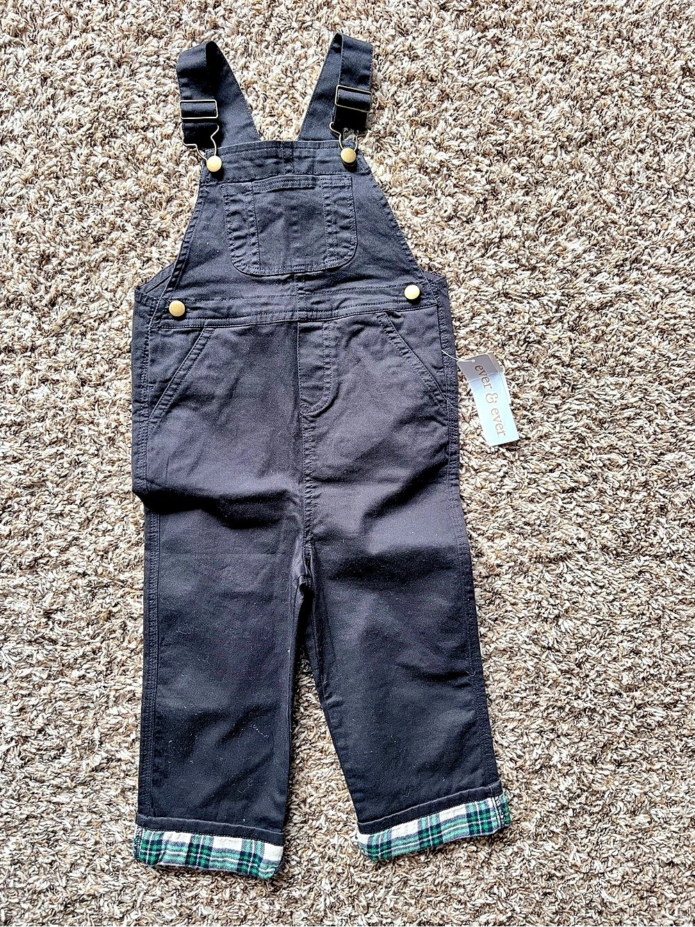 ever & ever Plaid Cuff Black Overalls NWT